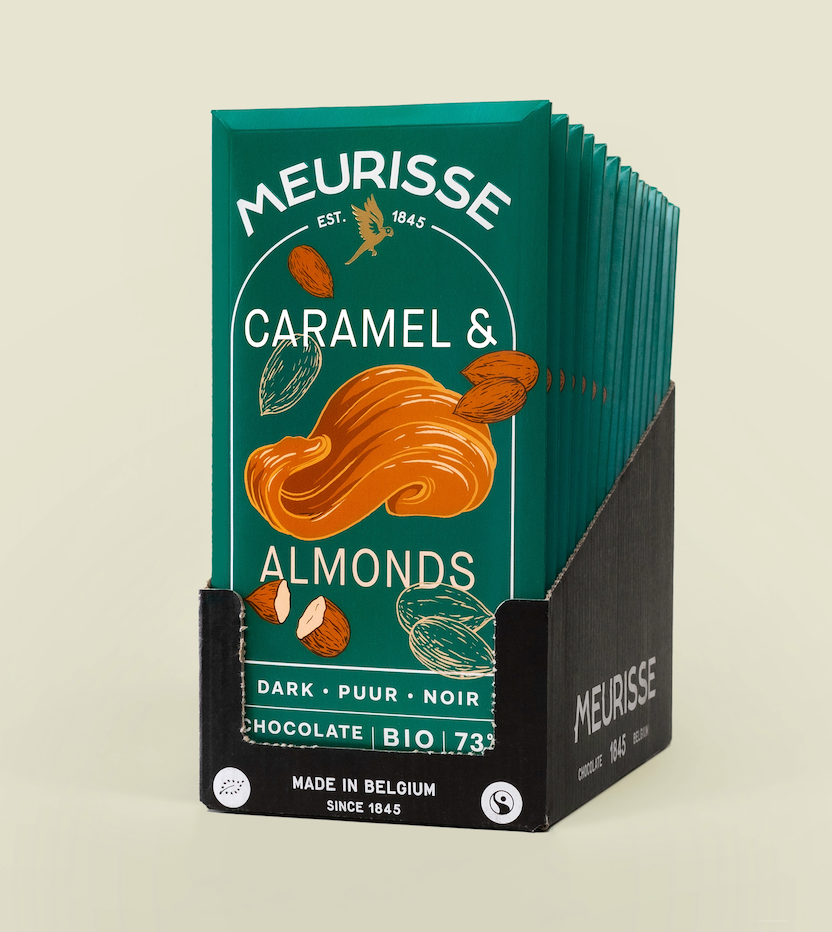 Bio-Zartbitterschokolade mit karamellisierten Mandeln (100 g)